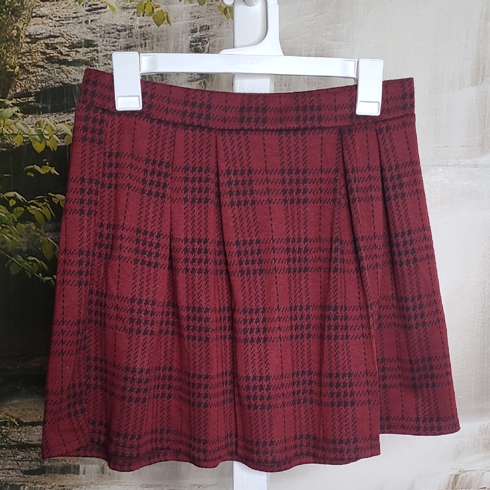 Joe Benbasset Womens Large Chic Burgundy Black Plaid Preppy Mini Skirt - Picture 1 of 3